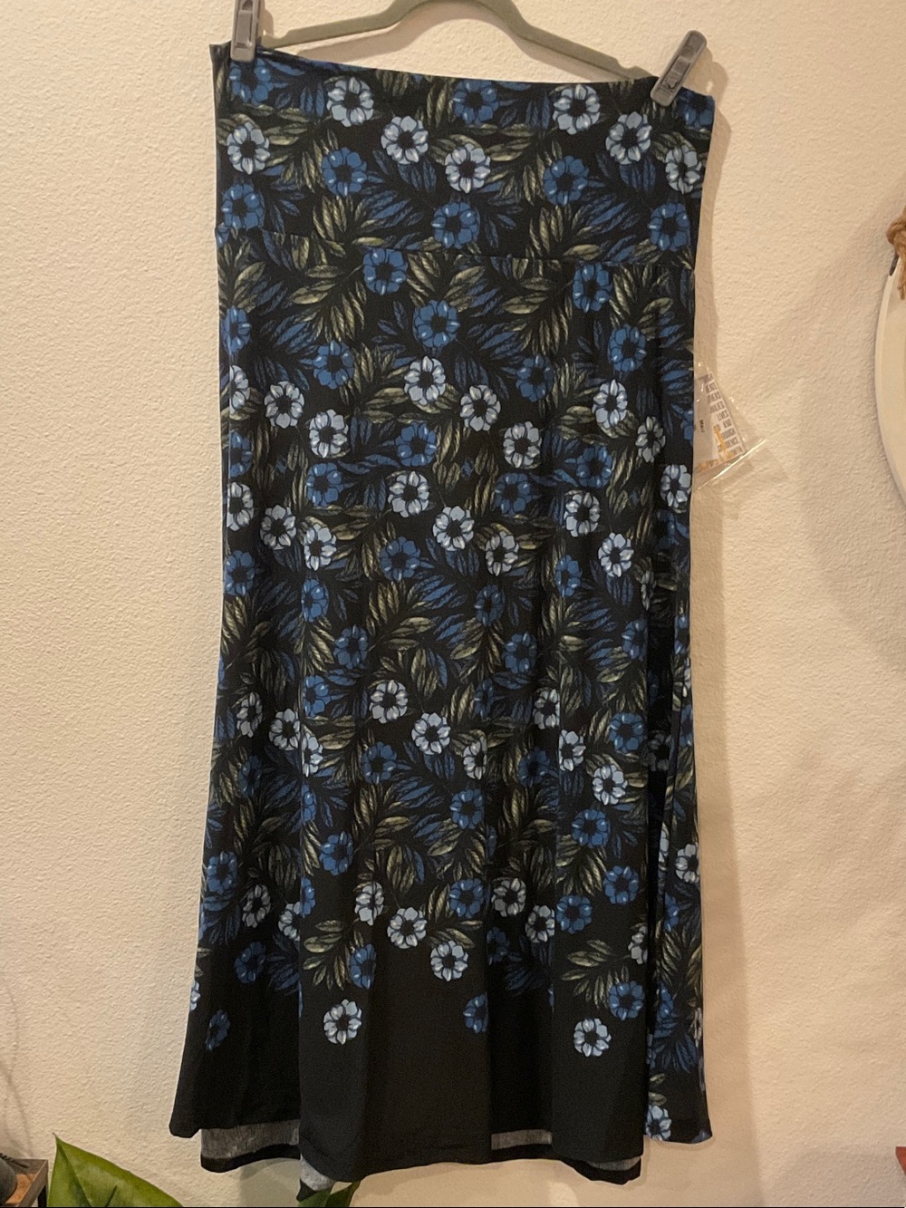 LuLaRoe Black Maxi Skirt with Blue Floral Print